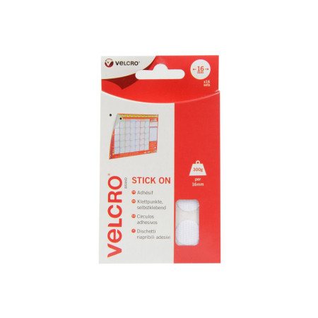 VELCRO® Pastille adhésive auto-agrippante blanc Ø16mm (x16)