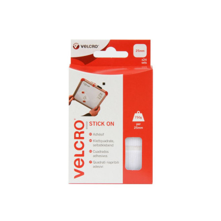 VELCRO® Carré adhésif auto-agrippant blanc 25x25mm (x24)