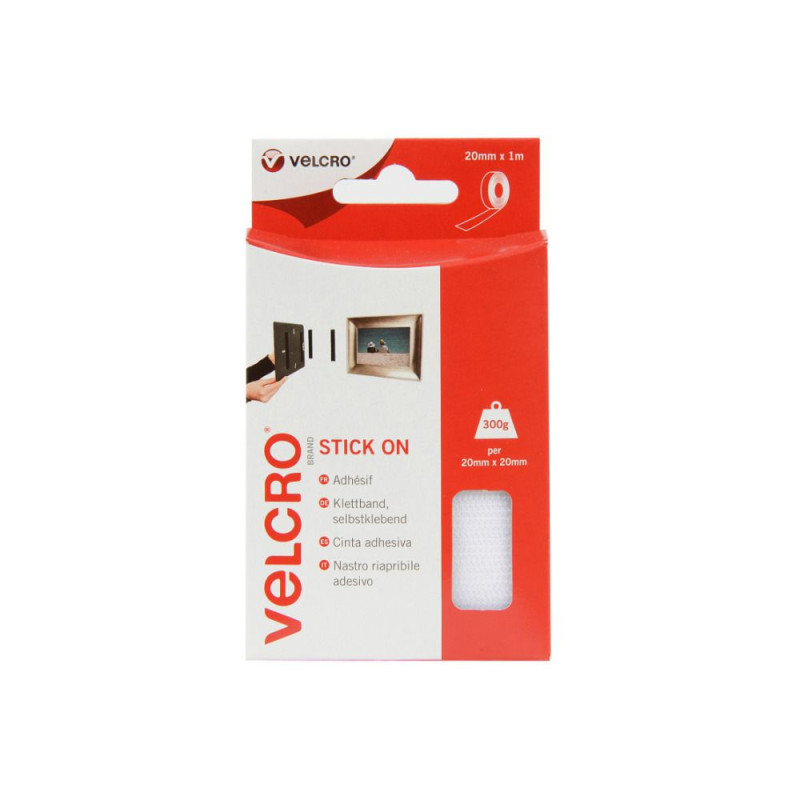 VELCRO® Ruban adhésif auto-agrippant blanc 20mmx1m
