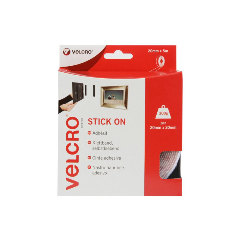 VELCRO® Ruban adhésif auto-agrippant blanc 20mm (5m)