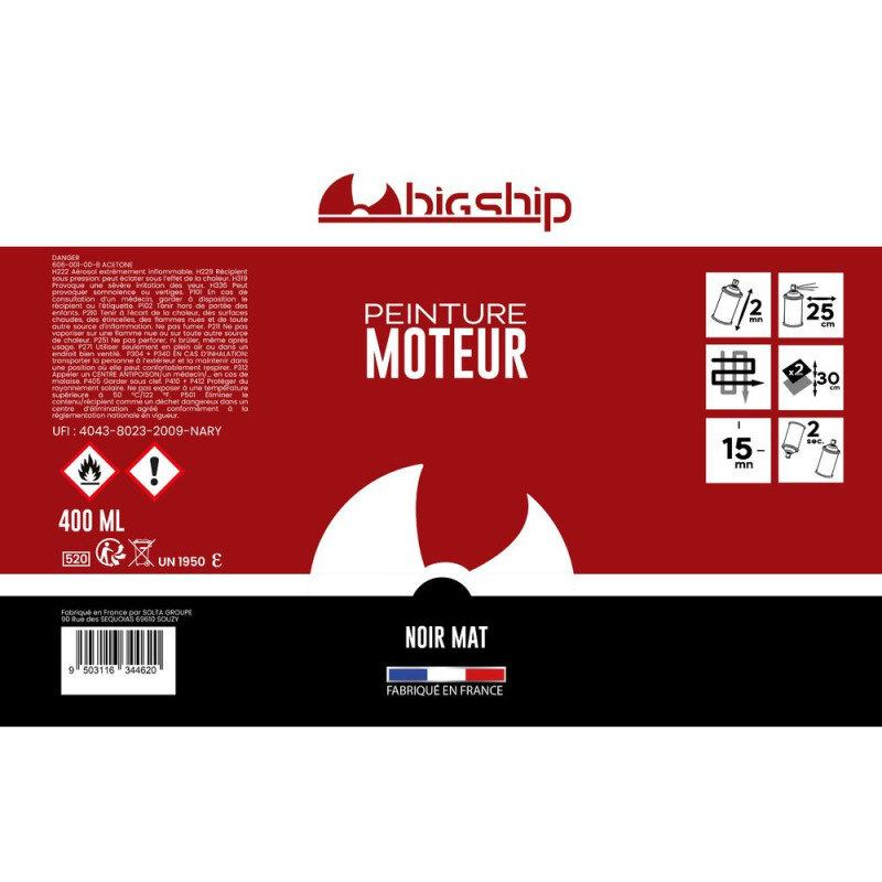 Bombe de peinture noir mat 400 ml