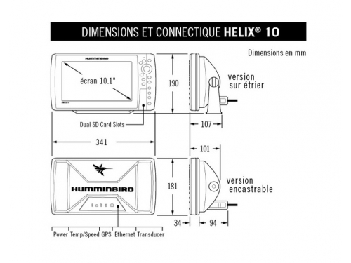 HUMMINBIRD Combiné Helix 10 2D sonde Traversante sans saillie