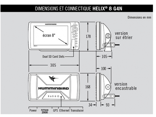 HUMMINBIRD Combiné Helix 8G4N CMSI sonde TA avec carte Coast Master